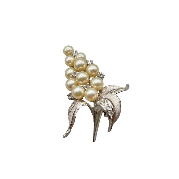 Vintage Flower with Pearls Pin Brooch Silver Tone and Rhinestones Classy Pin - Picture 1 of 6